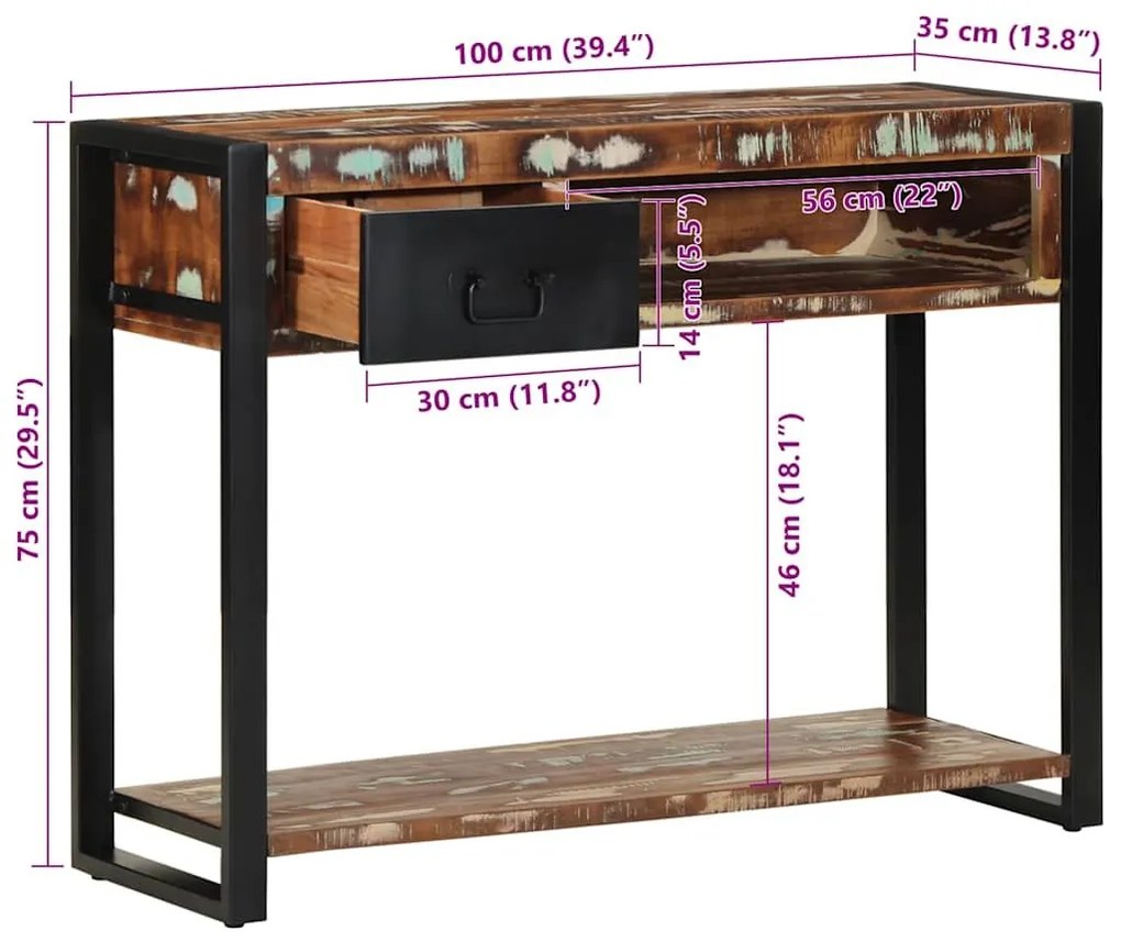 Τραπέζι κονσόλας Πολύχρωμο 100x35x75 cm Στερεό ξύλο ανακτημένο - Πολύχρωμο