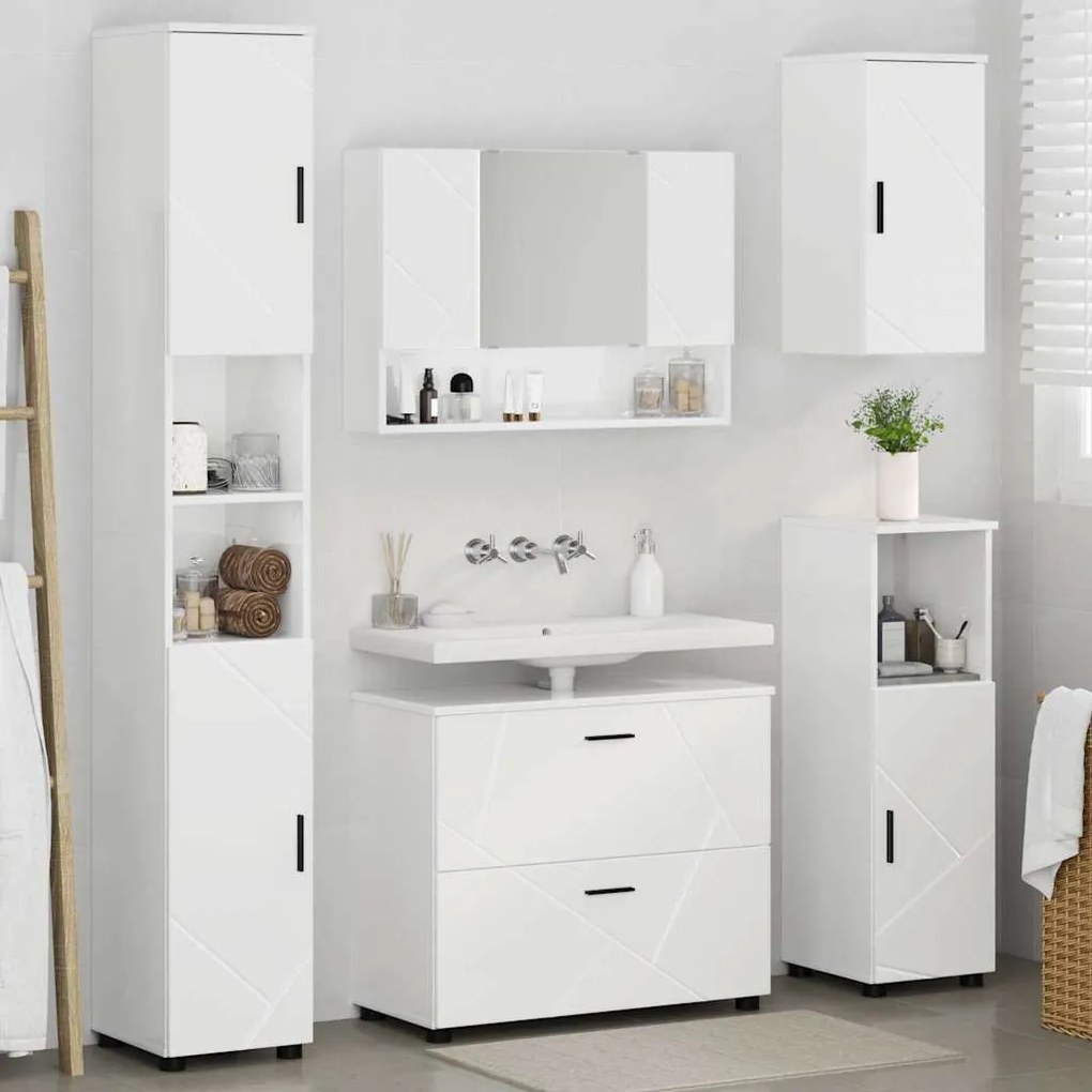 vidaXL Σετ Επίπλων Μπάνιου 5 pcs Γυαλιστερό λευκό 30 x 35 x 192 εκ.