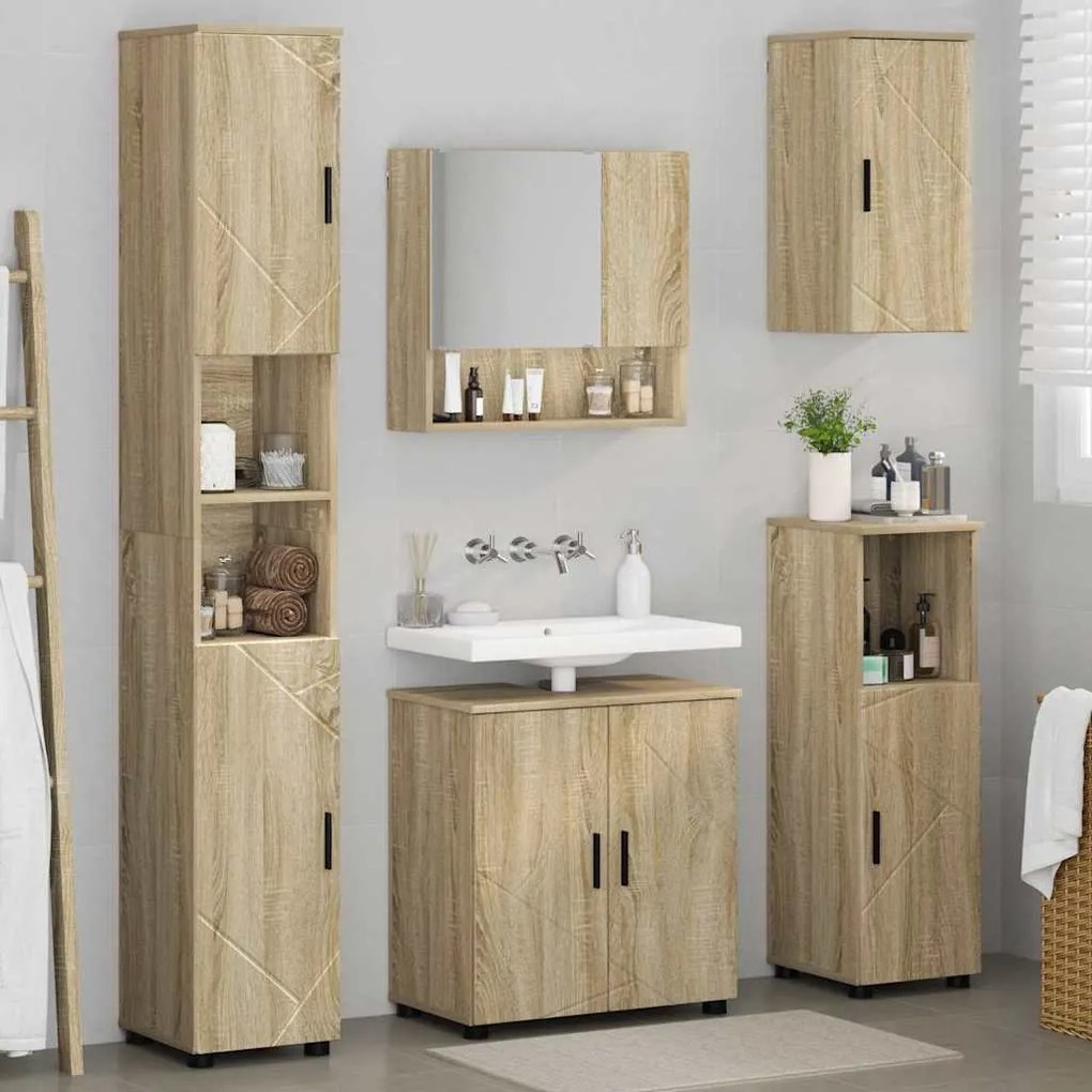vidaXL Σετ Επίπλων Μπάνιου με πόρτα 5 pcs Sonoma Δρυς 61 x 35 x 64 εκ.