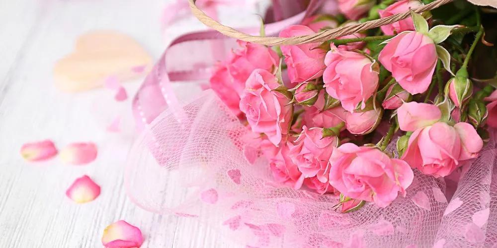 Εικόνα ρομαντικό ροζ μπουκέτο με τριαντάφυλλα - 100x50