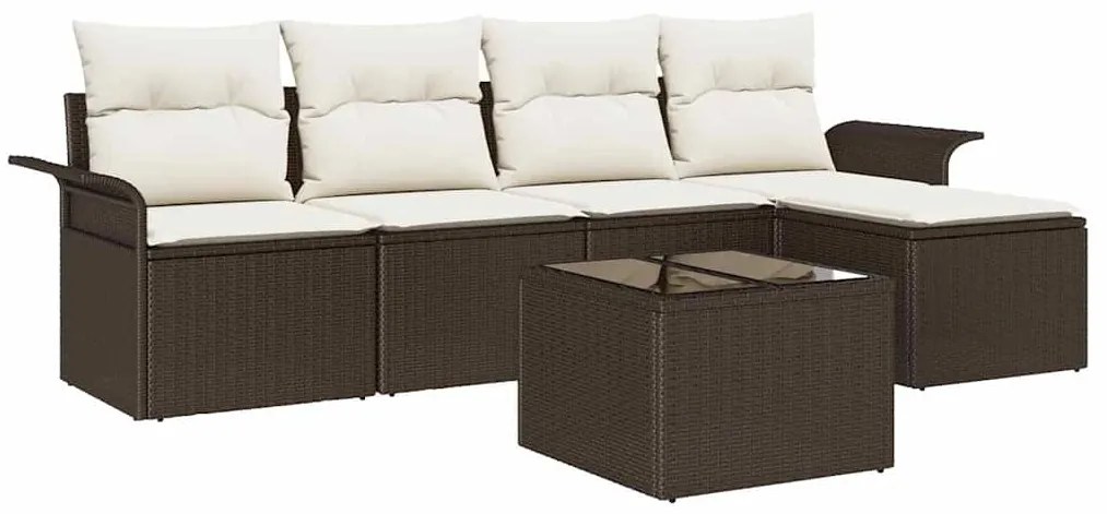 vidaXL Σετ Καναπέ Κήπου με μαξιλάρι 6 pcs Καφέ Πολυ ράταν