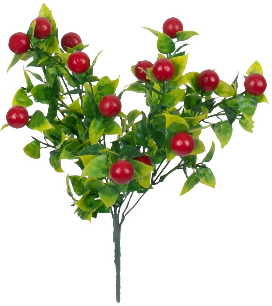 GloboStar® BUTCHERS BROOM 78268 Τεχνητό Φυτό Ρούσκος - Μπουκέτο Διακοσμητικών Φυτών - Κλαδιών με Φύλλωμα Πράσινο - Κόκκινο - Κίτρινο Υ30cm