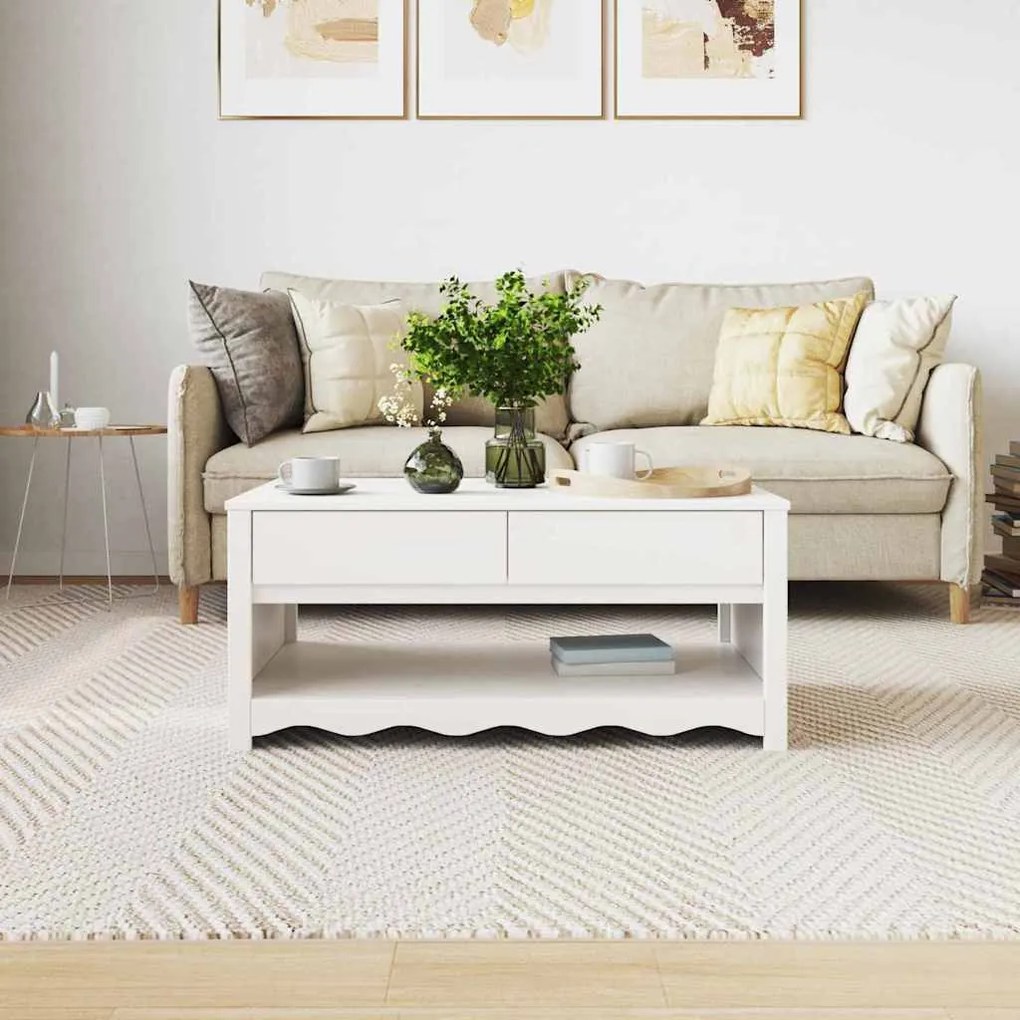 vidaXL Τραπεζάκι σαλονιού Λευκό 99 x 55 x 45 εκ. Μασίφ ξύλο πεύκου