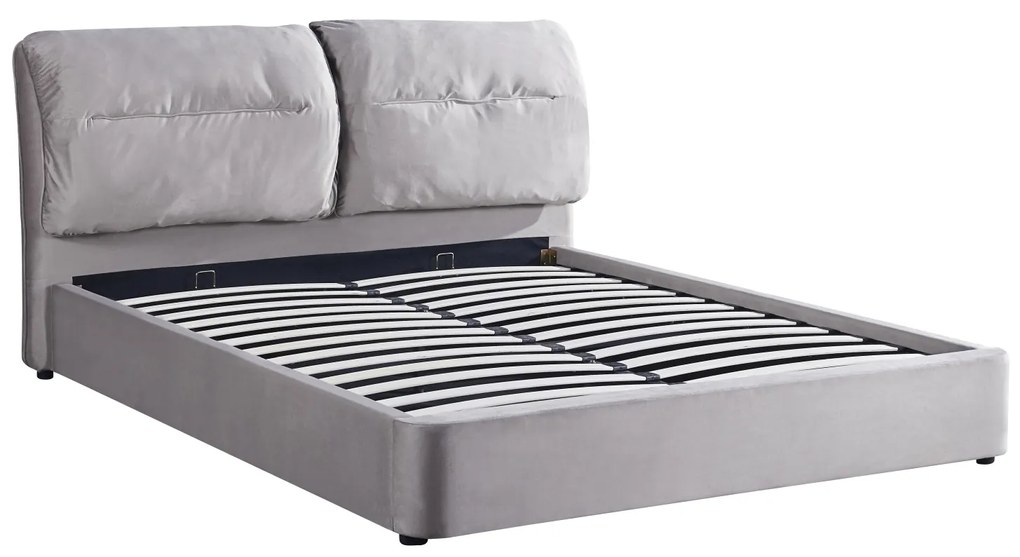 Κρεβάτι Διπλό ArteLibre ACAENA Γκρι Βελούδο (Στρώμα 160x200cm) - ART-14920003