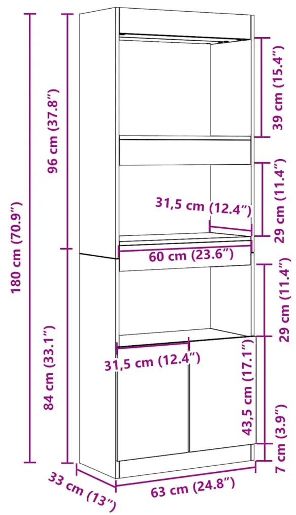 Ντουλάπι Sonoma Δρυς 63x33x180 εκ. από Επεξεργασμένο Ξύλο - Καφέ