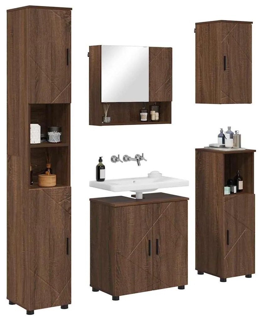 vidaXL Σετ Επίπλων Μπάνιου Επιτοίχιο 5 pcs Καφέ δρυς 61 x 35 x 64 εκ.