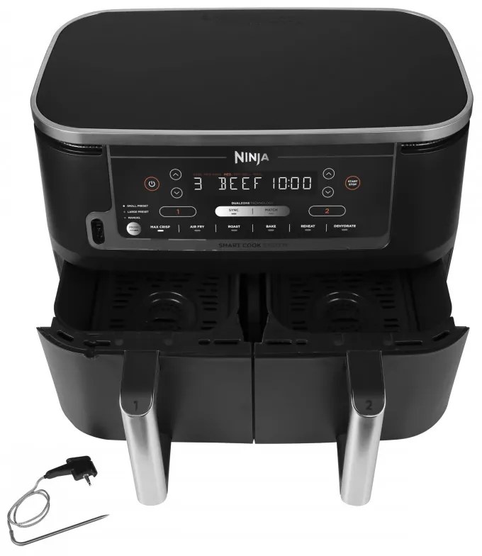Ninja AF451EU Διπλή φριτέζα ζεστού αέρα, 2470W, 9,5L, 6 προγράμματα, ανεξάρτητες ζώνες, συγχρονισμός, μαύρο χρώμα