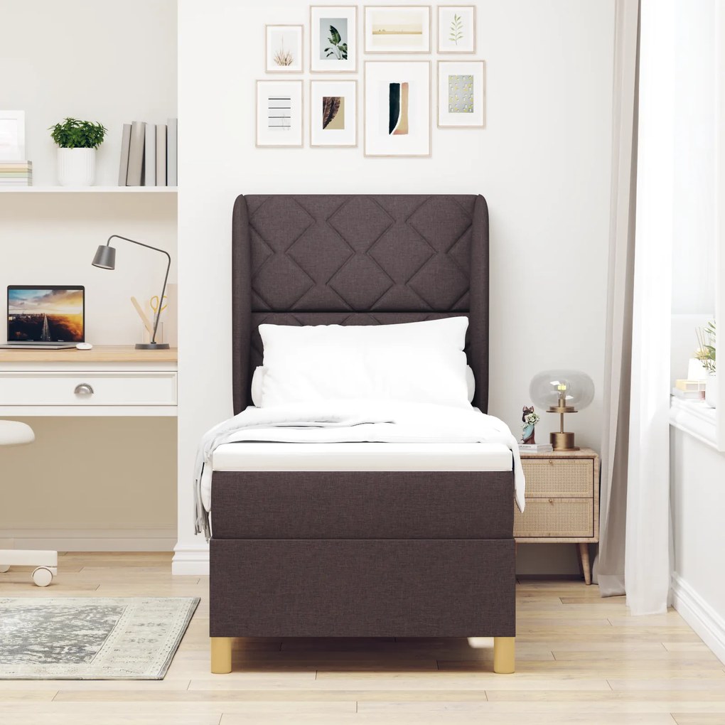 vidaXL Κρεβάτι Box Spring με Στρώμα Σκούρο Καφέ 80x200 εκ. Ύφασμα