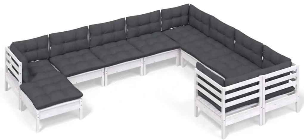 vidaXL Σαλόνι Κήπου Σετ 10 Τεμαχίων Λευκό Ξύλο Πεύκου & Μαξιλάρια