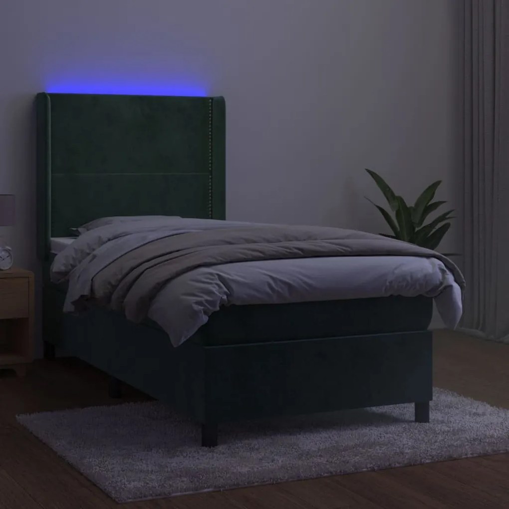 ΚΡΕΒΑΤΙ BOXSPRING ΜΕ ΣΤΡΩΜΑ &amp; LED ΣΚ. ΠΡΑΣΙΝΟ 80X200 ΕΚ ΒΕΛΟΥΔΟ 3139472