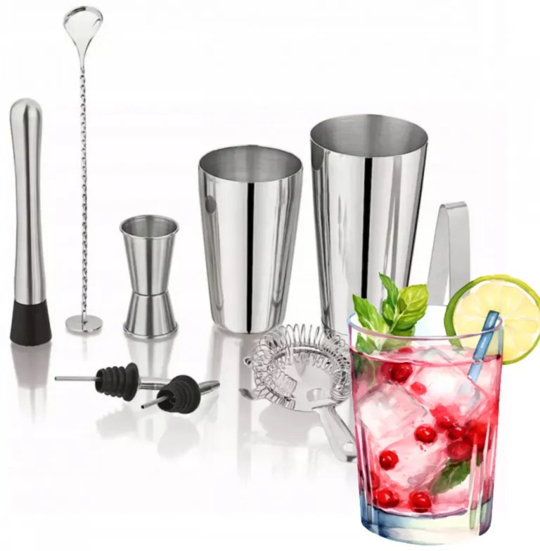 Σετ κοκτέιλ Kinghoff KH 1708, 9 τεμαχίων, 600/750 ml, Inox