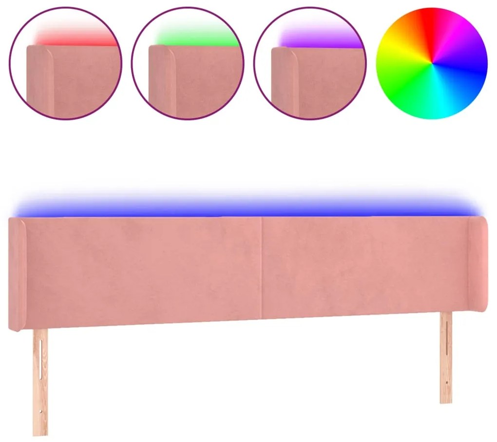 vidaXL Κεφαλάρι Κρεβατιού LED Ροζ 183x16x78/88 εκ. Βελούδινο
