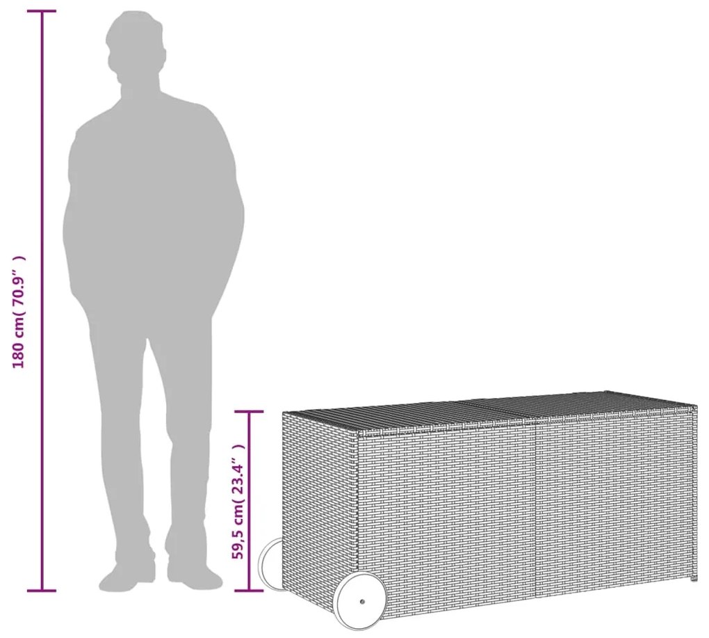 Κουτί Αποθήκευσης Κήπου με Ρόδες Καφέ 283 Λίτρα Συνθετικό Ρατάν - Καφέ