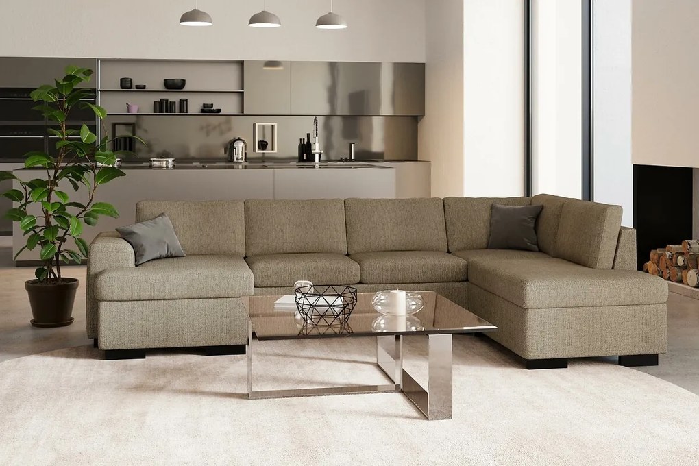 Γωνιακός Καναπές Scandinavian Choice B104, Beige, 356x287x82cm, Πόδια: Ξύλο | Epipla1.gr