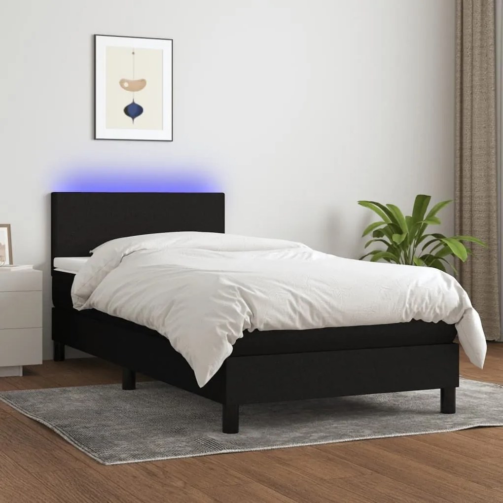 ΚΡΕΒΑΤΙ BOXSPRING ΜΕ ΣΤΡΩΜΑ &amp; LED ΜΑΥΡΟ 90X200 ΕΚ. ΥΦΑΣΜΑΤΙΝΟ 3132967