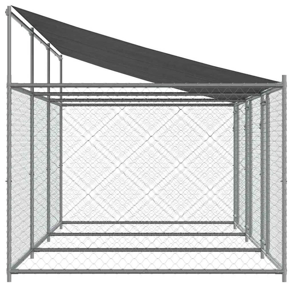 vidaXL Κλουβί Σκύλου με Οροφή και Πόρτες Γκρι 6x2x2 μ. Γαλβ. Χάλυβας