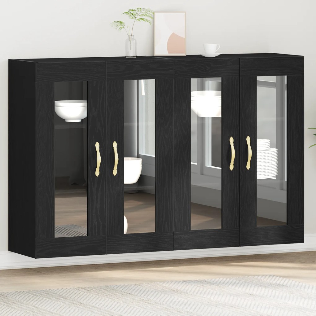 vidaXL Τοίχου ντουλάπες 2 τεμάχια Μαύρη Δρυς 69,5x34x90 εκ. Κατασκευασμένο ξύλο