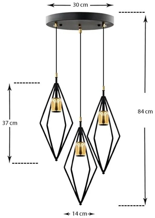 Φωτιστικό οροφής Sonia τρίφωτο κρεμαστό μεταλλικό Mαύρο Φ30x85 εκ. 30x30x84 εκ.