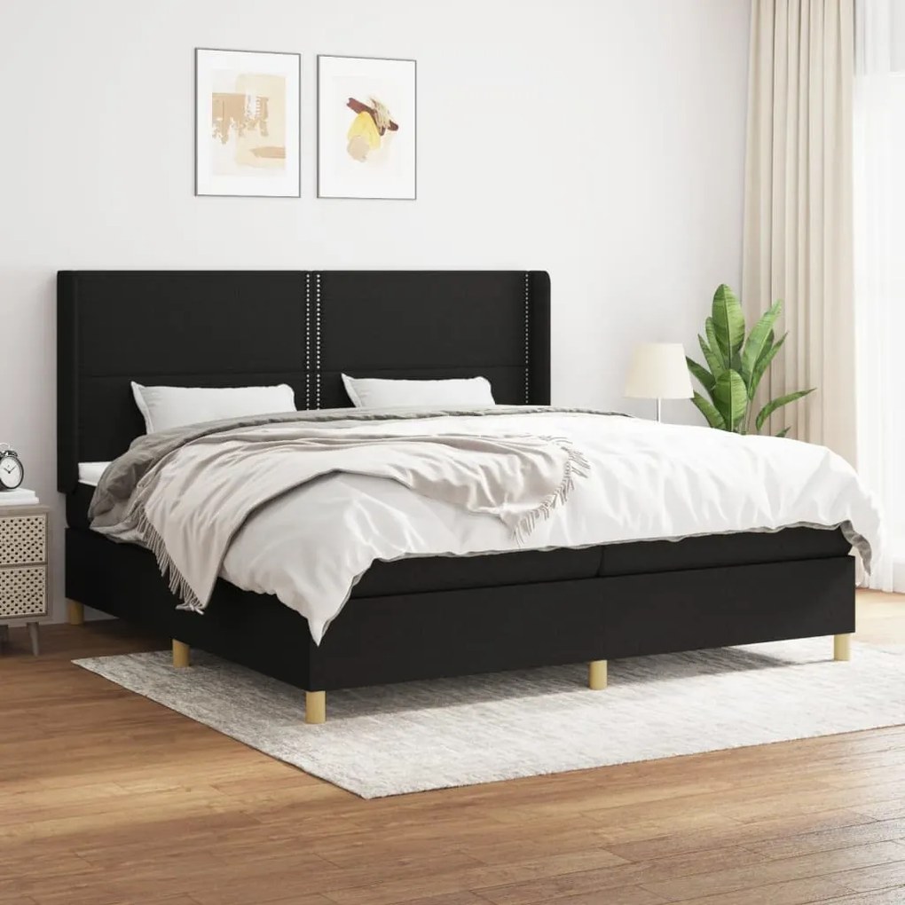 vidaXL Κρεβάτι Boxspring με Στρώμα Μαύρο 200x200 εκ. Υφασμάτινο