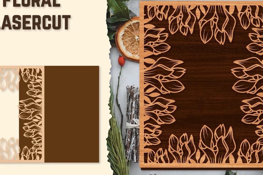 Intra απο ξύλο plywood  Χρώμα wenge 3mm-4mm πάχος - Κορνίζα Photo Floral Lasercut Δίασταση 20x25 cm INTRAFABR-84806412