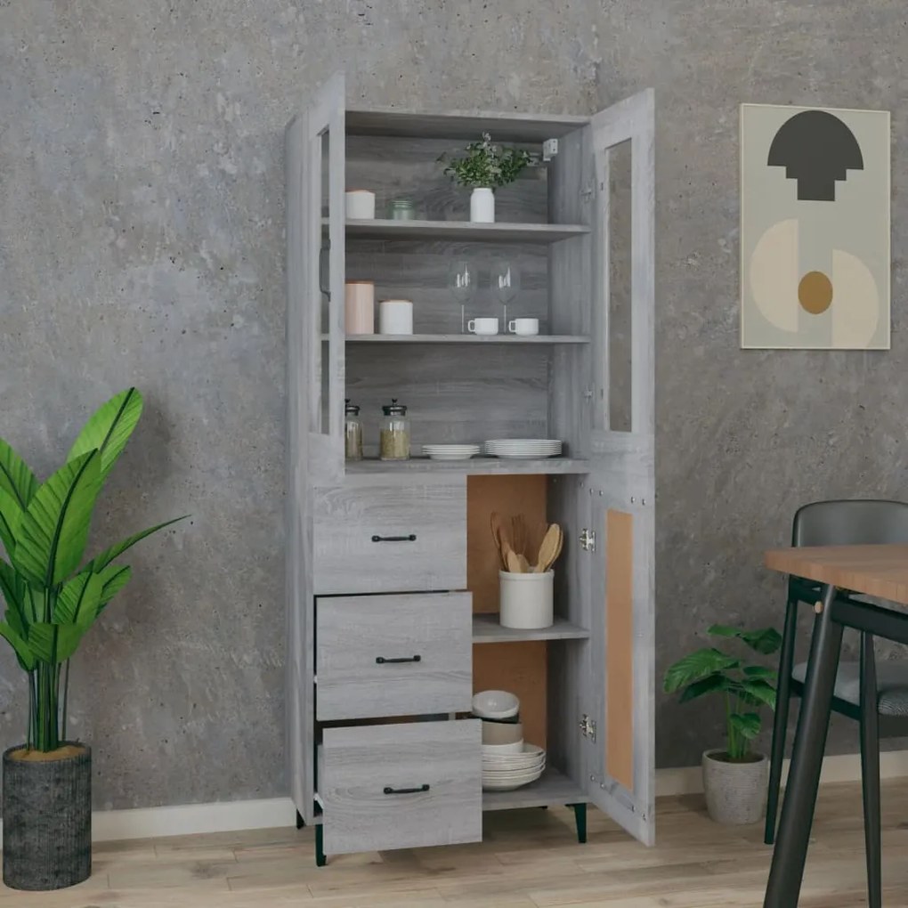 vidaXL Ντουλάπι Γκρι Sonoma 69,5 x 34 x 180 εκ. Επεξεργασμένο Ξύλο