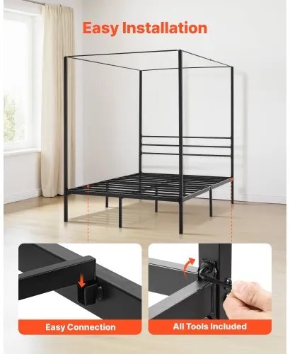 VEVOR Full Size Canopy Bed Frame Metal Canopy Bed with Four Posters Black