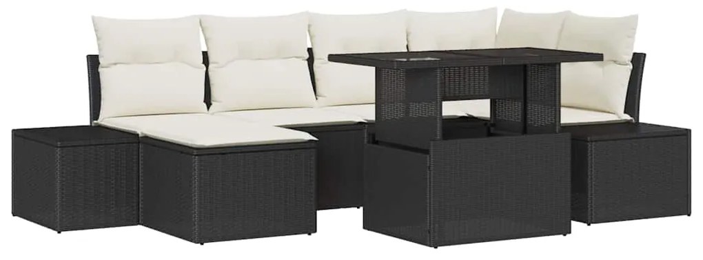 vidaXL Σετ Καναπέ Κήπου με μαξιλάρι 7 pcs Μαύρο και κρεμ