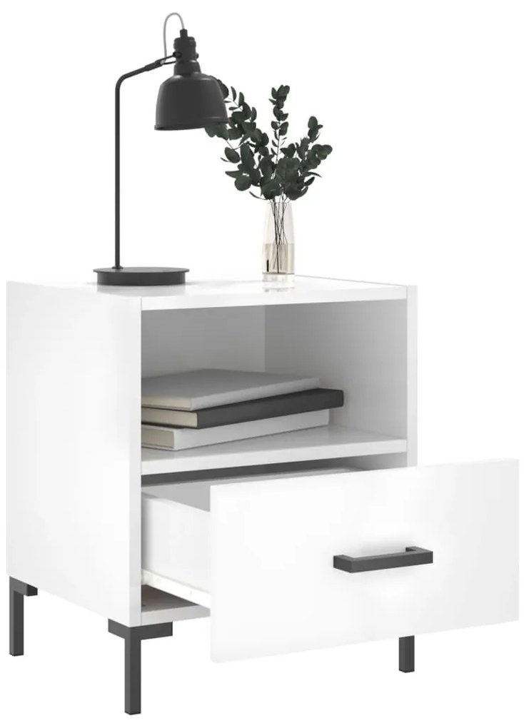 vidaXL Κομοδίνα 2 τεμ. Γυαλ. Λευκό 40x35x47,5 εκ. Επεξεργασμένο Ξύλο