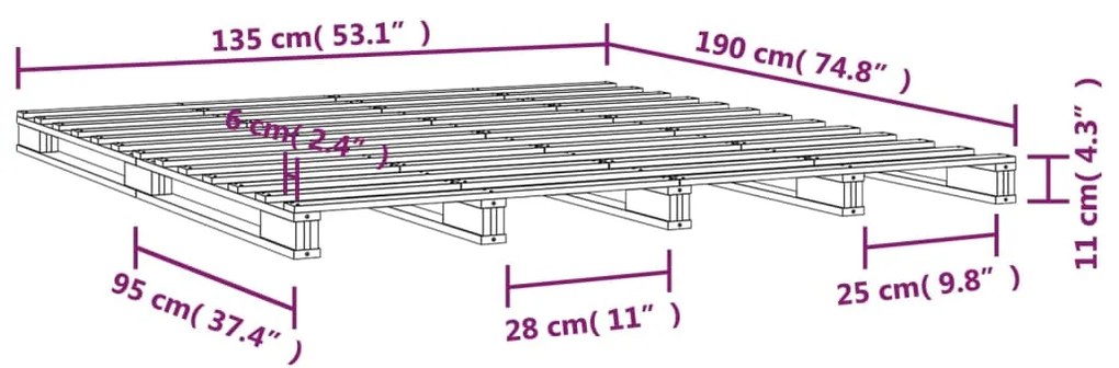 Κρεβάτι από Παλέτες Γκρι 135x190εκ. Μασίφ Ξύλο Πεύκου Double - Γκρι