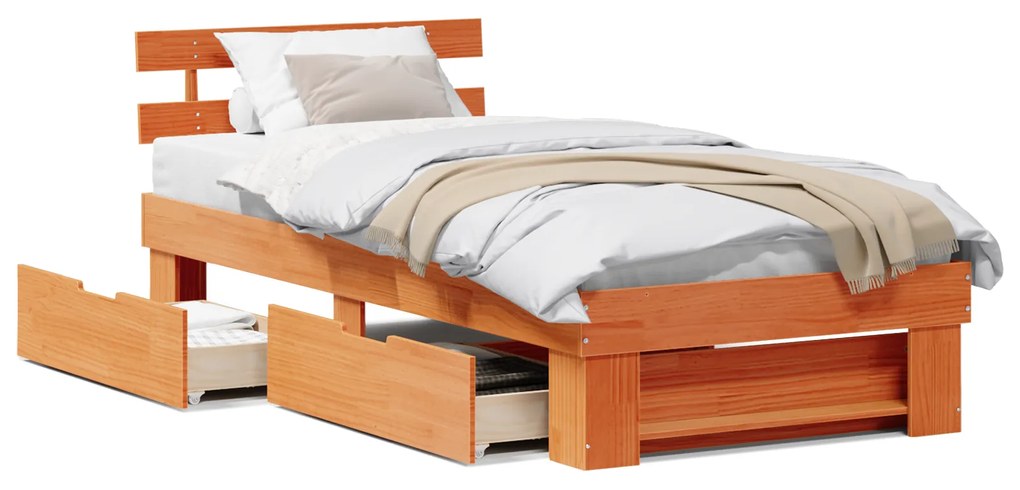 vidaXL Σκελετός Κρεβατιού Καφέ κεριού 90 x 190 cm Μασίφ ξύλο πεύκου