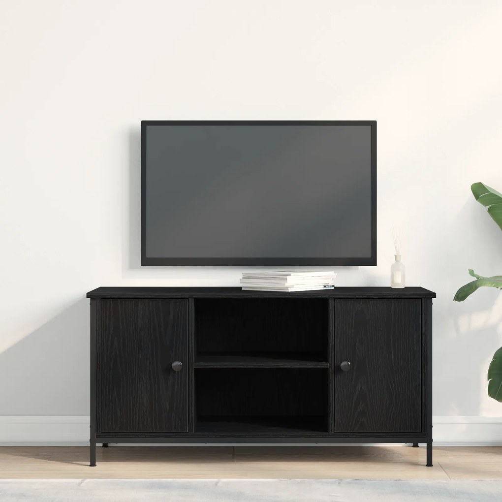 vidaXL Ράφι Τηλεόρασης Μαύρο Δρύινο 100x40x50 εκ. Κατασκευασμένο από Ξύλο και Χάλυβα
