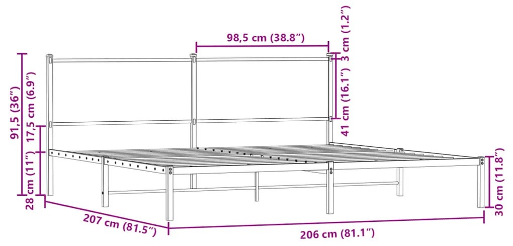 Σκελετός Κρεβ. Χωρίς Στρώμα Καφέ Δρυς 200x200 εκ. Μεταλλικό - Καφέ