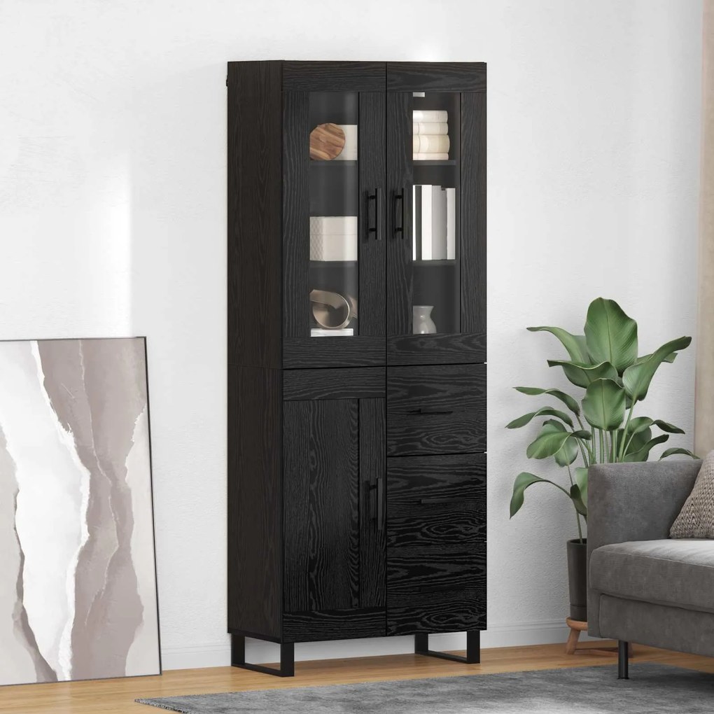 Highboard με συρτάρι 2 pcs Μαύρη Οξυά Σύνθετο Ξύλο και Γυαλί