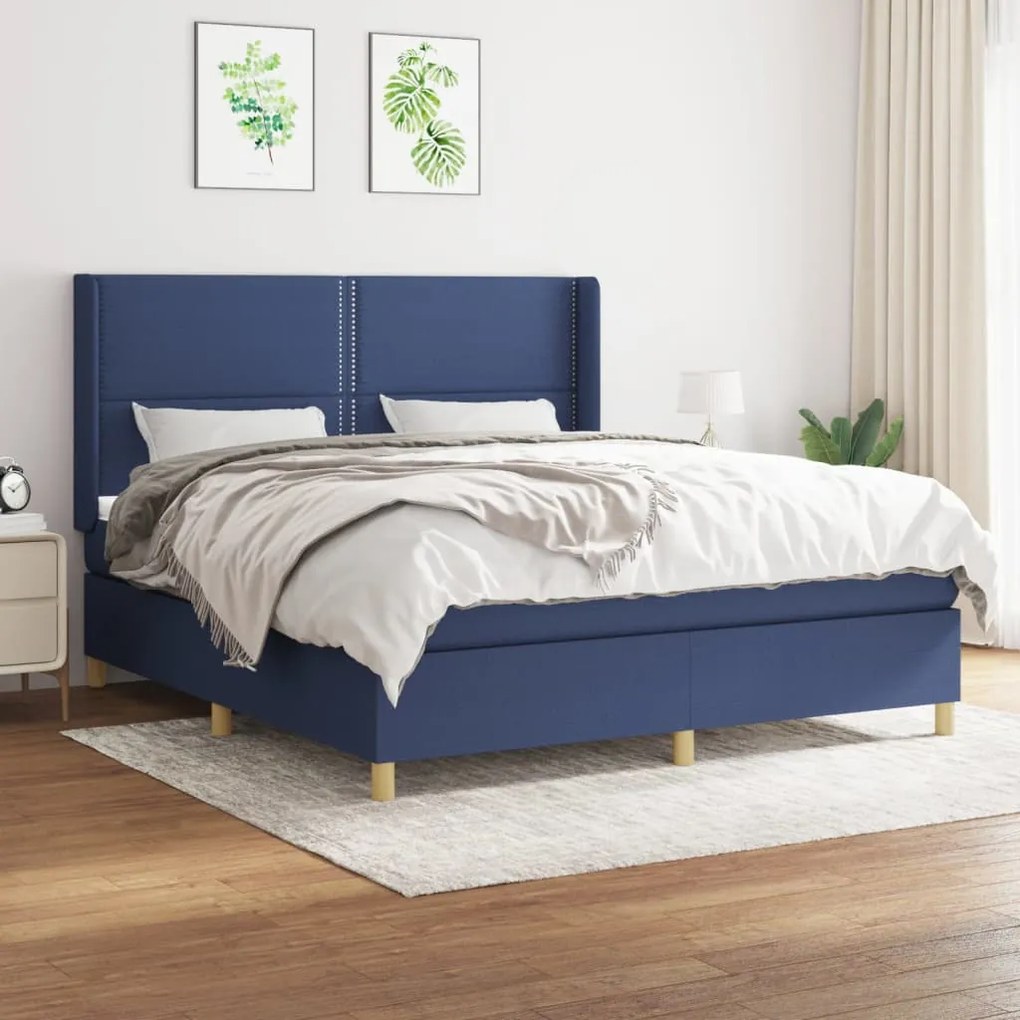 Κρεβάτι Boxspring με Στρώμα Μπλε 180x200 εκ. Υφασμάτινο