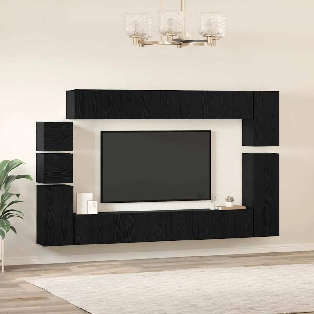 vidaXL Σετ επίπλου τηλεόρασης 9 pcs Μαύρη δρυς Επεξεργασμένο ξύλο