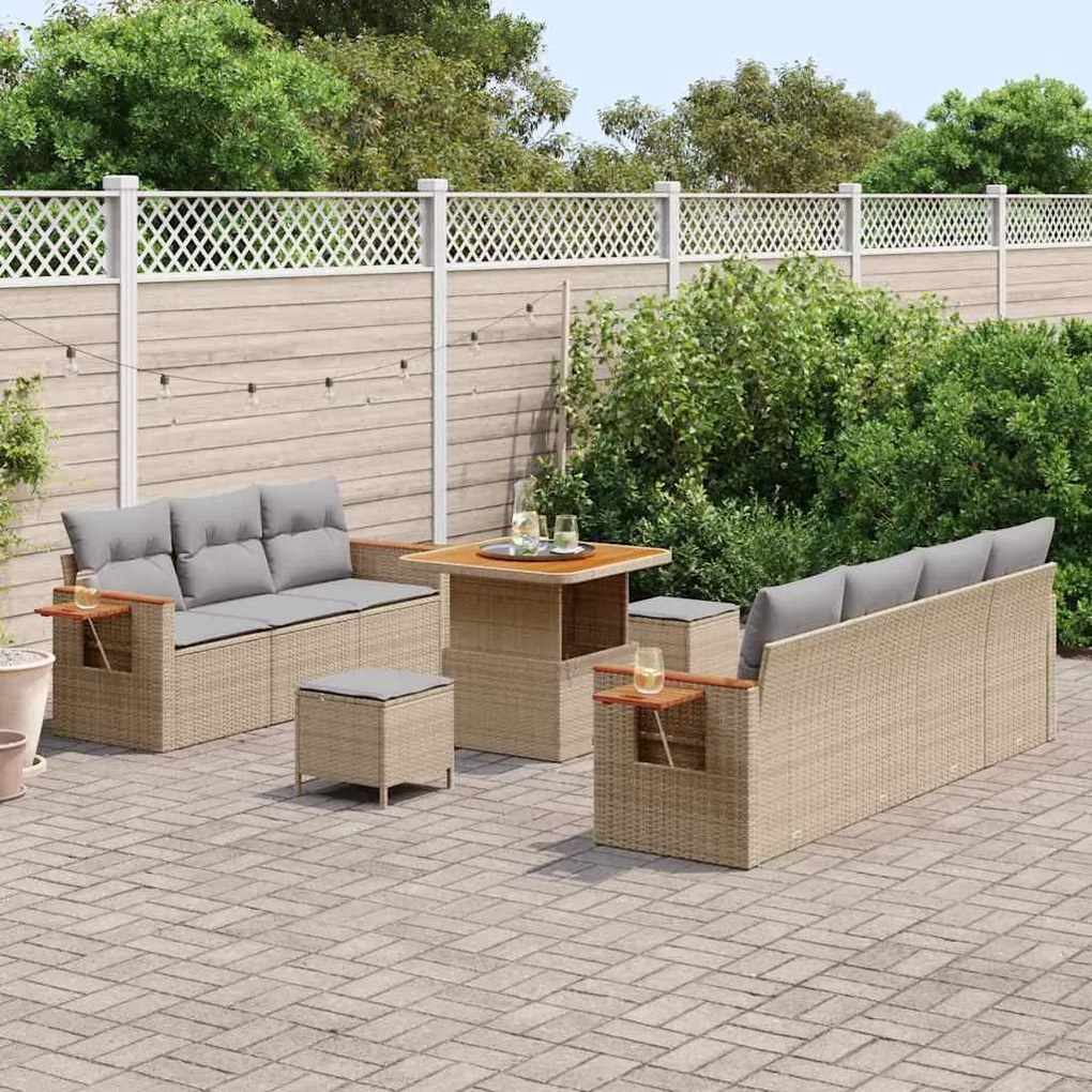 vidaXL Σετ Καναπέ Κήπου 10 pcs μπεζ και ανοιχτό γκρι 80 x 80 x 71 cm