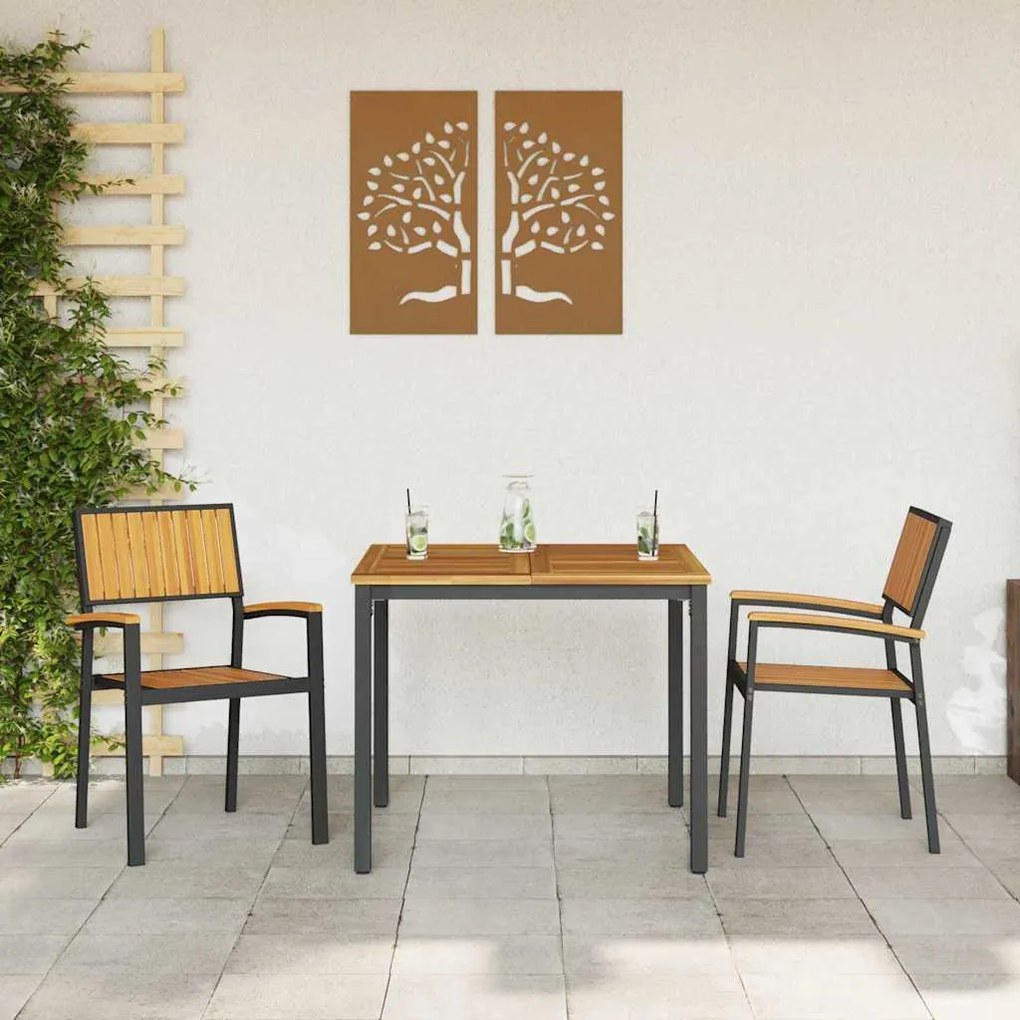 vidaXL Σέτ φαγητού για κήπο 3 pcs Μαύρο και καφέ 90 x 90 x 75 cm