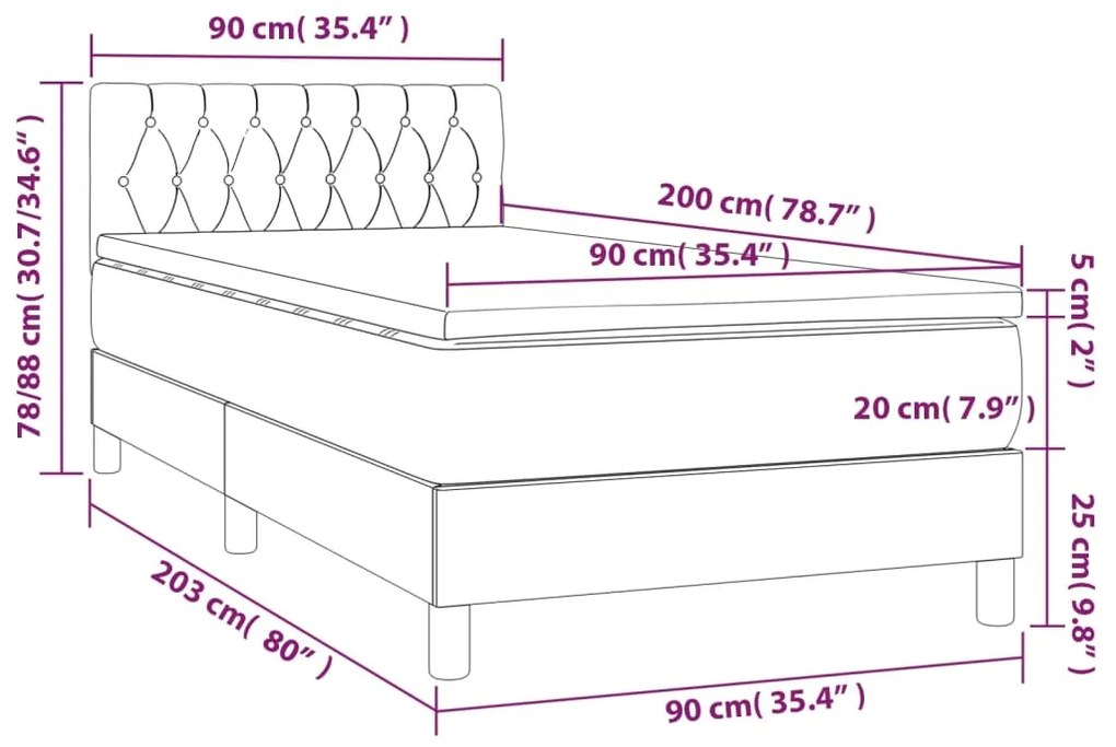 Κρεβάτι Boxspring με Στρώμα &amp; LED Σκ. Μπλε 90x200 εκ. Βελούδινο - Μπλε