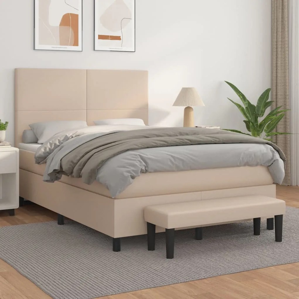 vidaXL Κρεβάτι Boxspring με Στρώμα Καπουτσίνο 140x190εκ.από Συνθ.Δέρμα