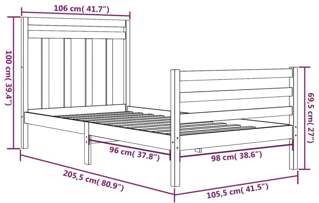 vidaXL Πλαίσιο Κρεβατιού 100 x 200 εκ. από Μασίφ Ξύλο