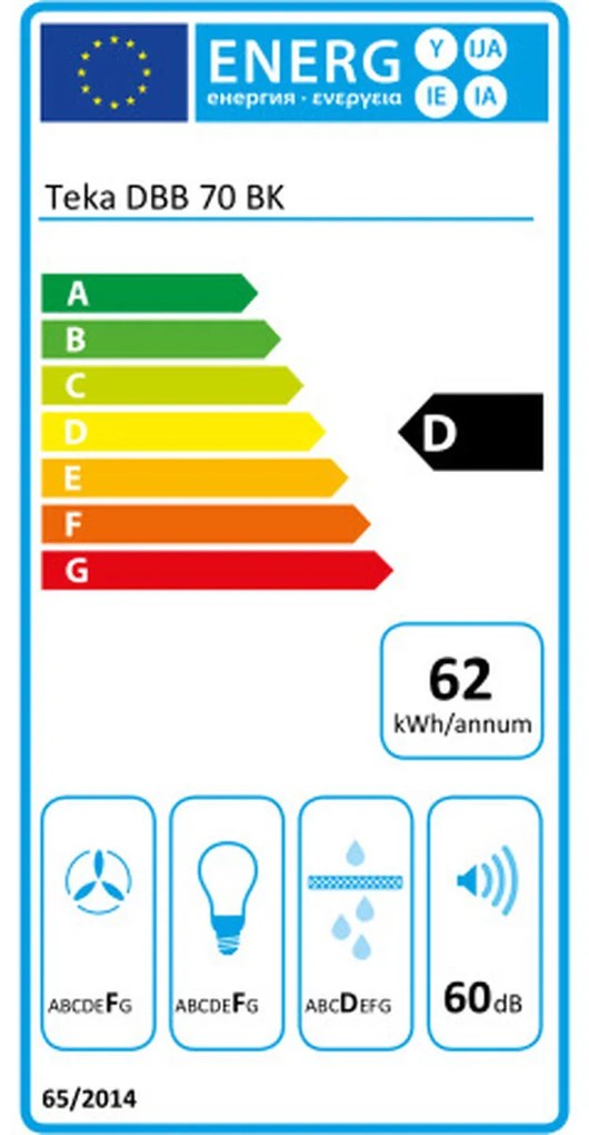 Συμβατικός Απορροφητήρας Teka DBB70 70 cm 380 m3/h 60 dB 195W Μαύρο