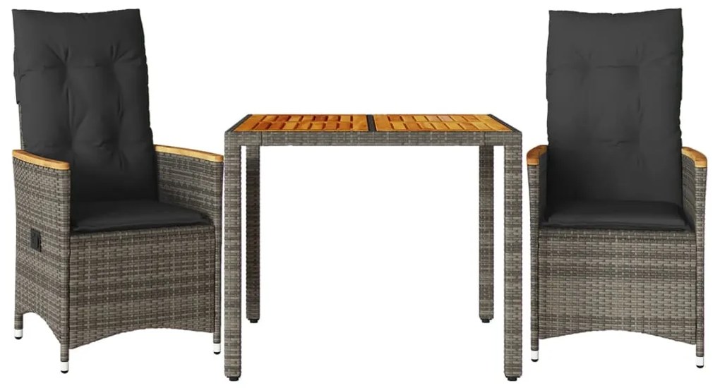 vidaXL Σετ Επίπλων Bistro 3 τεμ Γκρι Συνθετικό Ρατάν με Μαξιλάρια