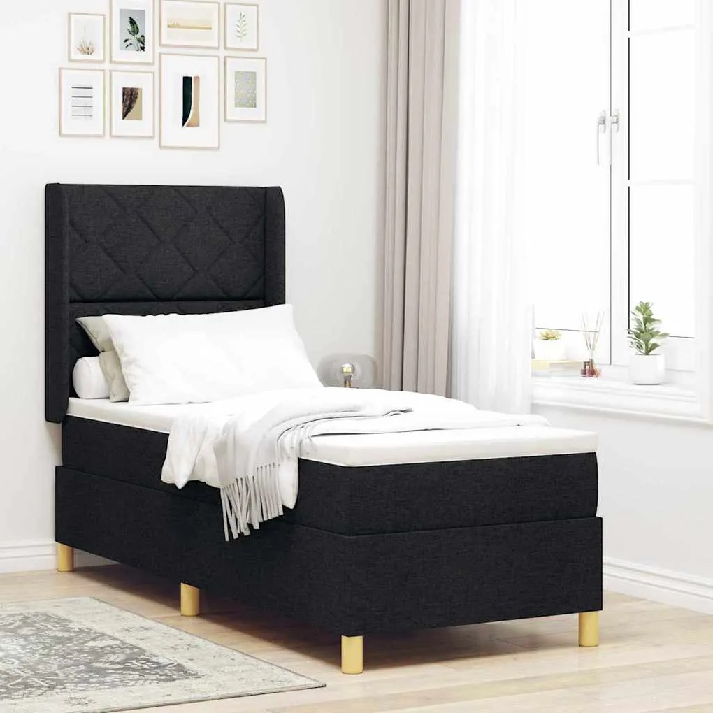 vidaXL Κρεβάτι με ελατήριο με στρώμα Μαύρο 80 x 200 cm ύφασμα