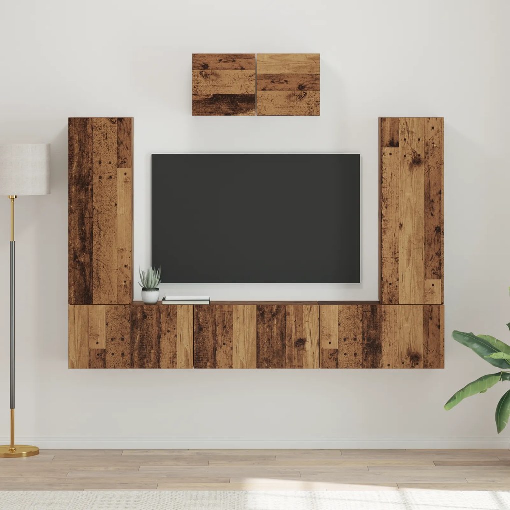 vidaXL Σετ επίπλου τηλεόρασης 7 pcs Παλιό ξύλο 180 x 30 x 120 εκ.