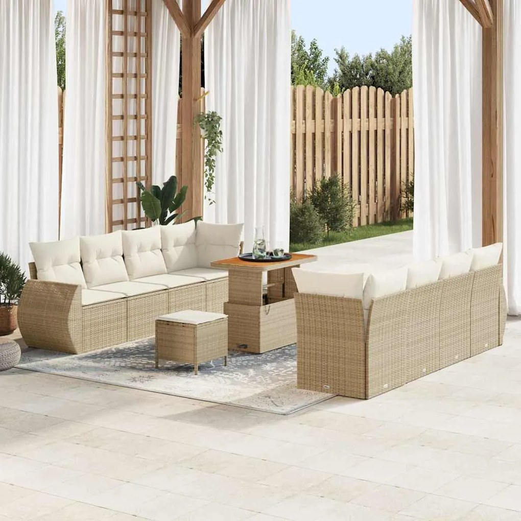 vidaXL Σετ Καναπέ Κήπου με αποθήκευση 11 pcs Μπεζ Πολυ ράταν