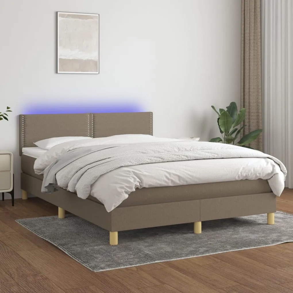 vidaXL Κρεβάτι Boxspring με Στρώμα &amp; LED Taupe 140x190 εκ. Υφασμάτινο