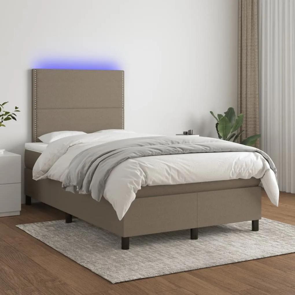 Κρεβάτι Boxspring με Στρώμα &amp; LED Taupe 120x190 εκ. Υφασμάτινο - Μπεζ-Γκρι