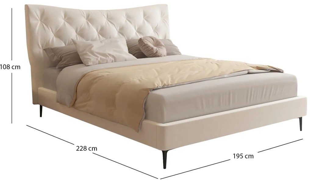 Επενδυμένο κρεβάτι JILL Διπλό Μπέζ Ύφασμα 160x200εκ 195x226x108 εκ.