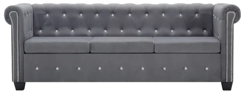 vidaXL Καναπές Τριθέσιος Chesterfield Γκρι 199 x 75 x 72 εκ. Βελούδο