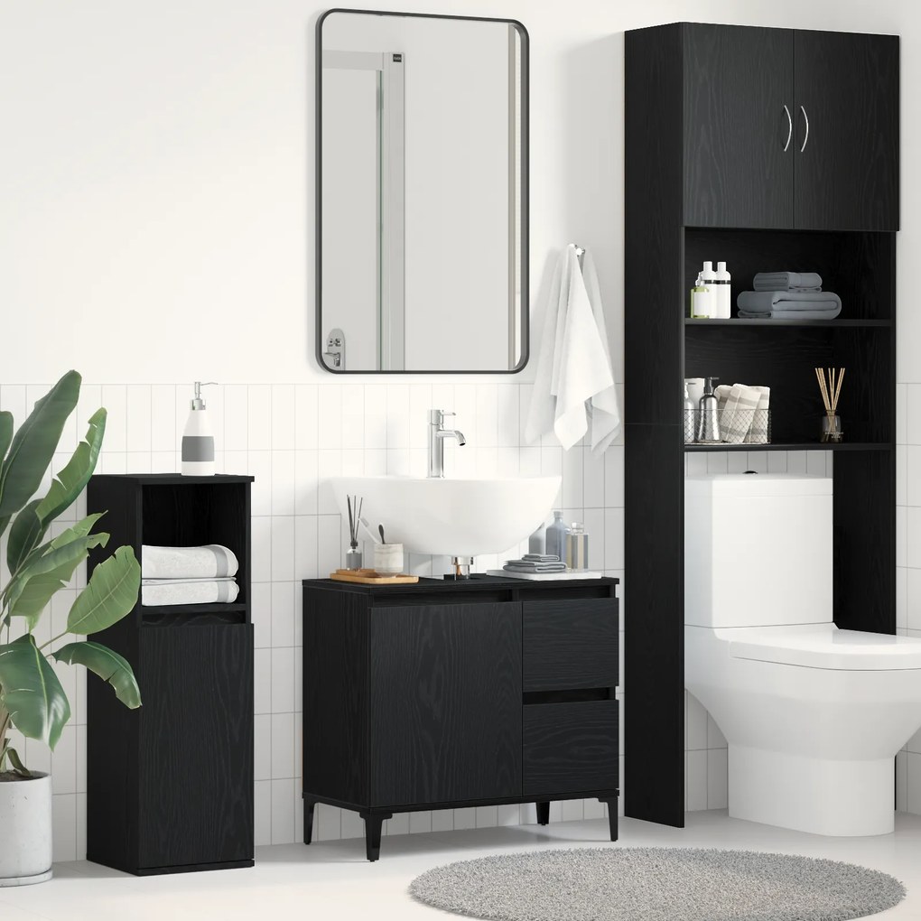 vidaXL Ντουλάπι Νιπτήρα Μαύρη Δρυς 65x33x60 εκ. Ξύλο Επεξεργασμένο